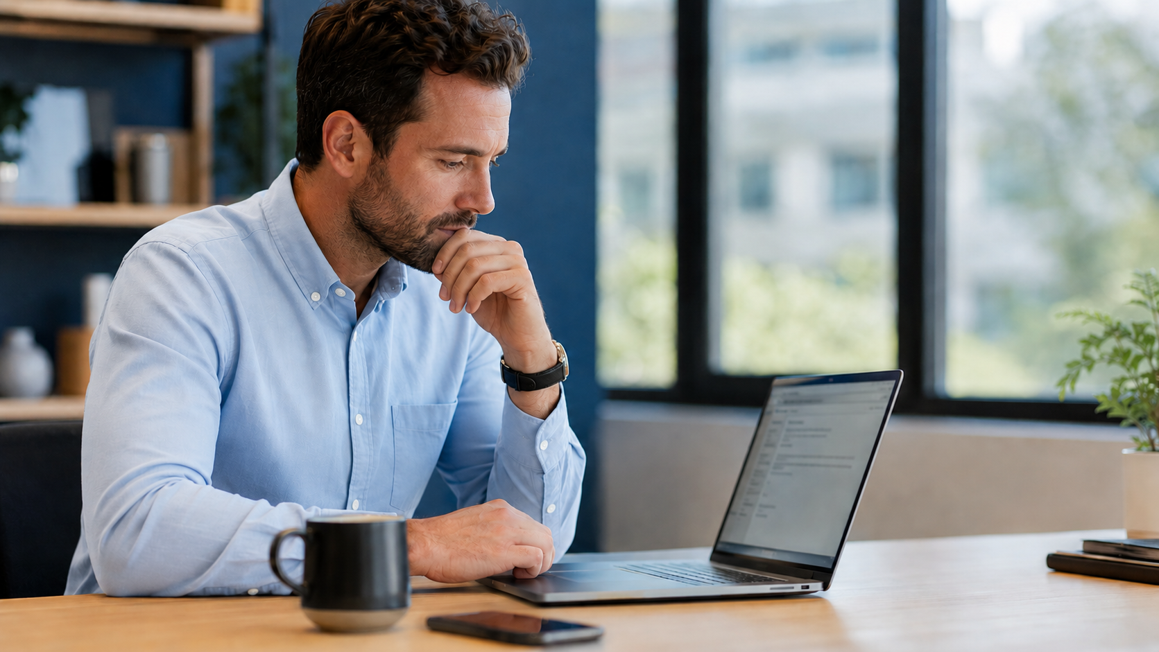Salesperson editing a follow-up email draft on a laptop at a desk