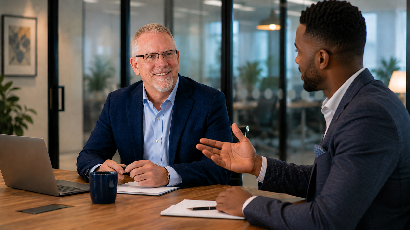 Sales coach listening closely as a client raises a concern across the table during a meeting